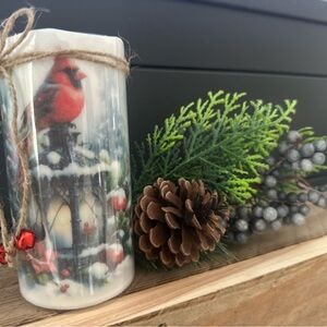 Festive LED Cardinal Lantern Candle